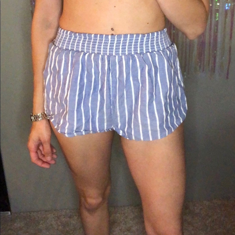 Blue and White Striped Pajama Shorts